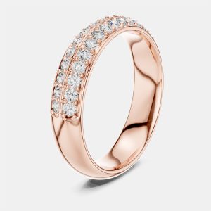 0.5 cts Double Line Round Cut 18k Rose Gold Lab Grown Diamond Ring Size 53, Rings - Luxury Closet
