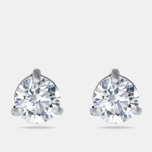 1.02 cts Round Brilliant Cut 18k White Gold Lab Grown Diamonds Solitaire Stud Earrings, Earrings - Luxury Closet