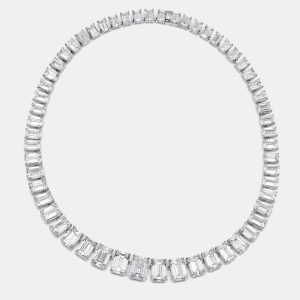 107.13 cts Emerald Cut Lab Grown Diamond 18k White Gold Necklace, Necklaces - Luxury Closet