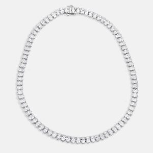44 cts Oval Lab Grown Diamond 18k White Gold Necklace, Necklaces - Luxury Closet