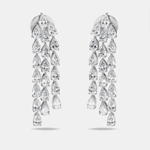 7 cts Pear Lab Grown Diamond 18k White Gold Earrings, Earrings - Luxury Closet