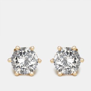 4 cts Round Lab Grown Diamond 18k Yellow Gold Earrings, Earrings - Luxury Closet
