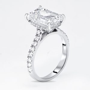 5.5 cts Emerald Cut Round Lab Grown Diamond 18k White Gold Ring Size 51, Rings - Luxury Closet
