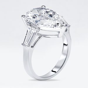 8 cts Pear Trapezoid Lab Grown Diamond 18k White Gold Ring Size 52, Rings - Luxury Closet