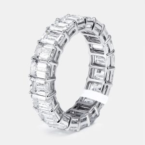 6.5 cts Emerald Cut Lab Grown Diamond 18k White Gold Eternity Ring Size 53, Rings - Luxury Closet