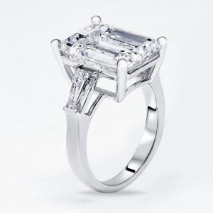 10 cts Emerald Cut Trapezoid Lab Grown Diamond 18k White Gold Ring Size 54, Rings - Luxury Closet