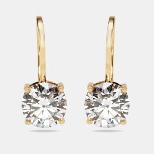 2 cts Round Lab Grown Diamond 18k Yellow Gold Earrings, Earrings - Luxury Closet