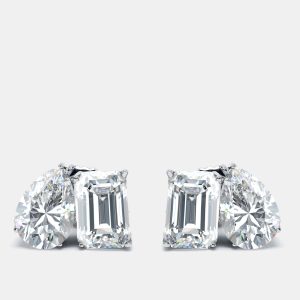 2.00 cts Pear and Emerald Cut Lab Grown Diamonds 18k White Gold Earrings, Earrings - Luxury Closet