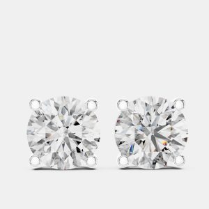 4.00 cts Round Cut 18k White Gold Lab Grown Diamond Stud Earrings, Earrings - Luxury Closet