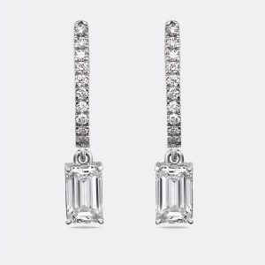 2.3 cts Emerald Cut Round Lab Grown Diamonds 18k White Gold Earrings, Earrings - Luxury Closet