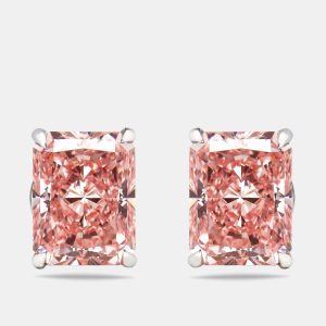 6 cts Pink Radiant Lab Grown Diamonds 18k White Gold Earrings, Earrings - Luxury Closet