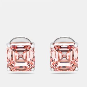 7.6 cts Pink Asscher Cut Lab Grown Diamonds 18k White Gold Earrings, Earrings - Luxury Closet