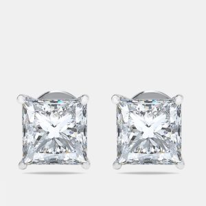 7.00 cts Princess Lab Grown Diamonds 18k White Gold Earrings, Earrings - Luxury Closet