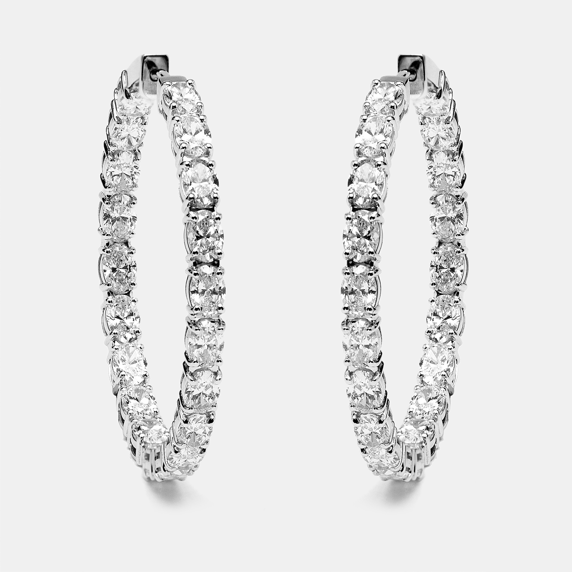 8.00 cts Oval Lab Grown Diamonds 18k White Gold Hoop Earrings, Earrings - Luxury Closet