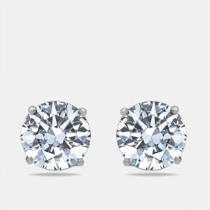 6 cts Round Lab Grown Diamonds 18k White Gold Earrings, Earrings - Luxury Closet