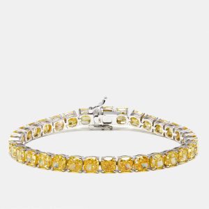 27 cts Intense Yellow Cushion Lab Grown Diamonds 18k White Gold Bracelet, Bracelets - Luxury Closet