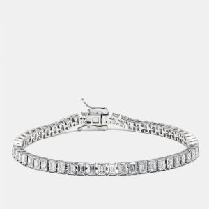 11.5 cts Emerald Cut Lab Grown Diamonds 18k White Gold Bracelet, Bracelets - Luxury Closet