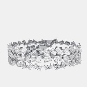 29 cts Emerald Cut Oval Lab Grown Diamonds 18k White Gold Bracelet, Bracelets - Luxury Closet