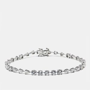 3.9 cts Pear Round Lab Grown Diamonds 18k White Gold Bracelet, Bracelets - Luxury Closet