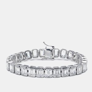 29.5 cts Emerald Cut Lab Grown Diamonds 18k White Gold Bracelet, Bracelets - Luxury Closet