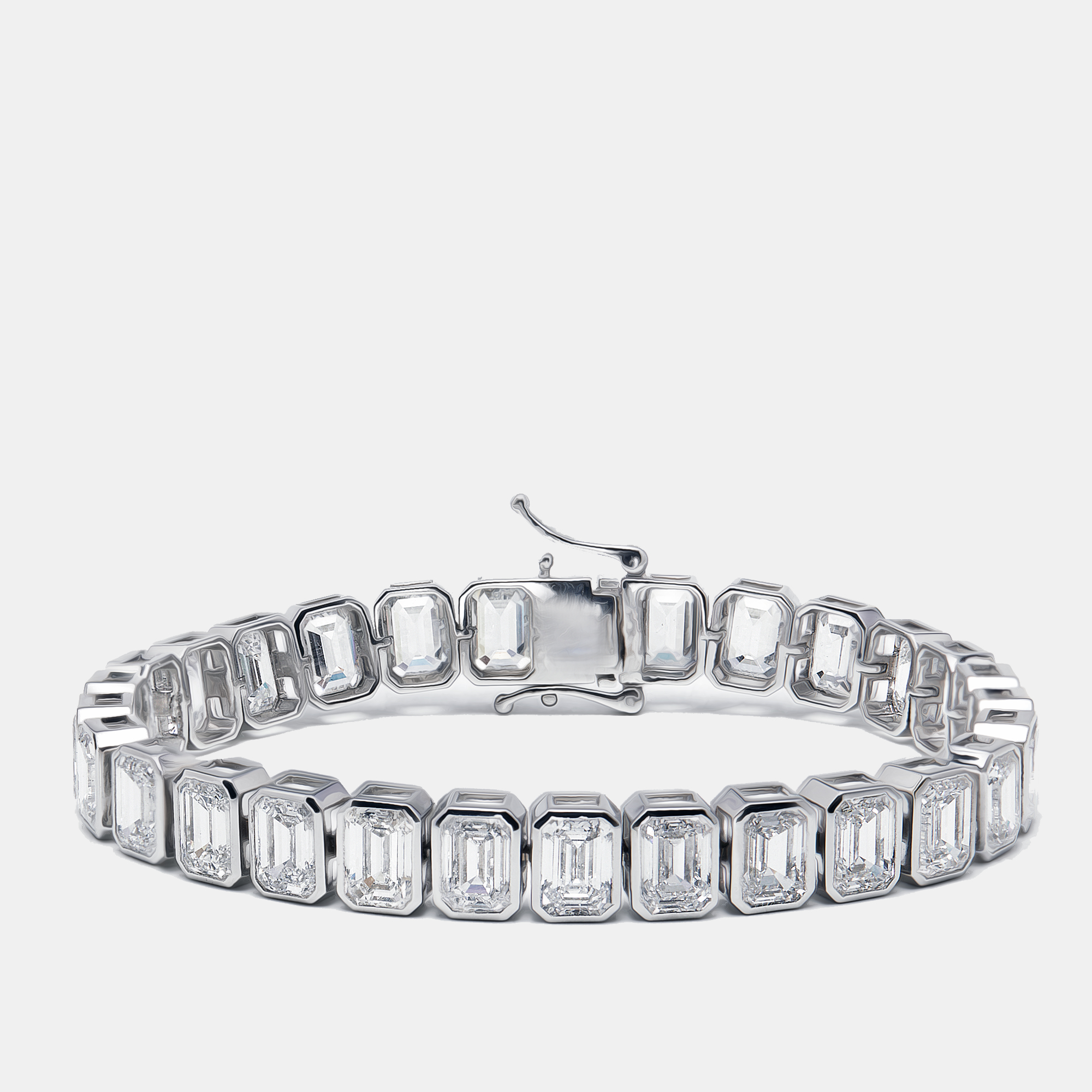 29.5 cts Emerald Cut Lab Grown Diamonds 18k White Gold Bracelet, Bracelets - Luxury Closet