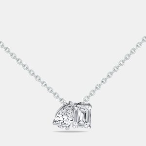 0.90 cts Pear Emerald Cut Lab Grown Diamonds 18k White Gold Necklace, Necklaces - Luxury Closet