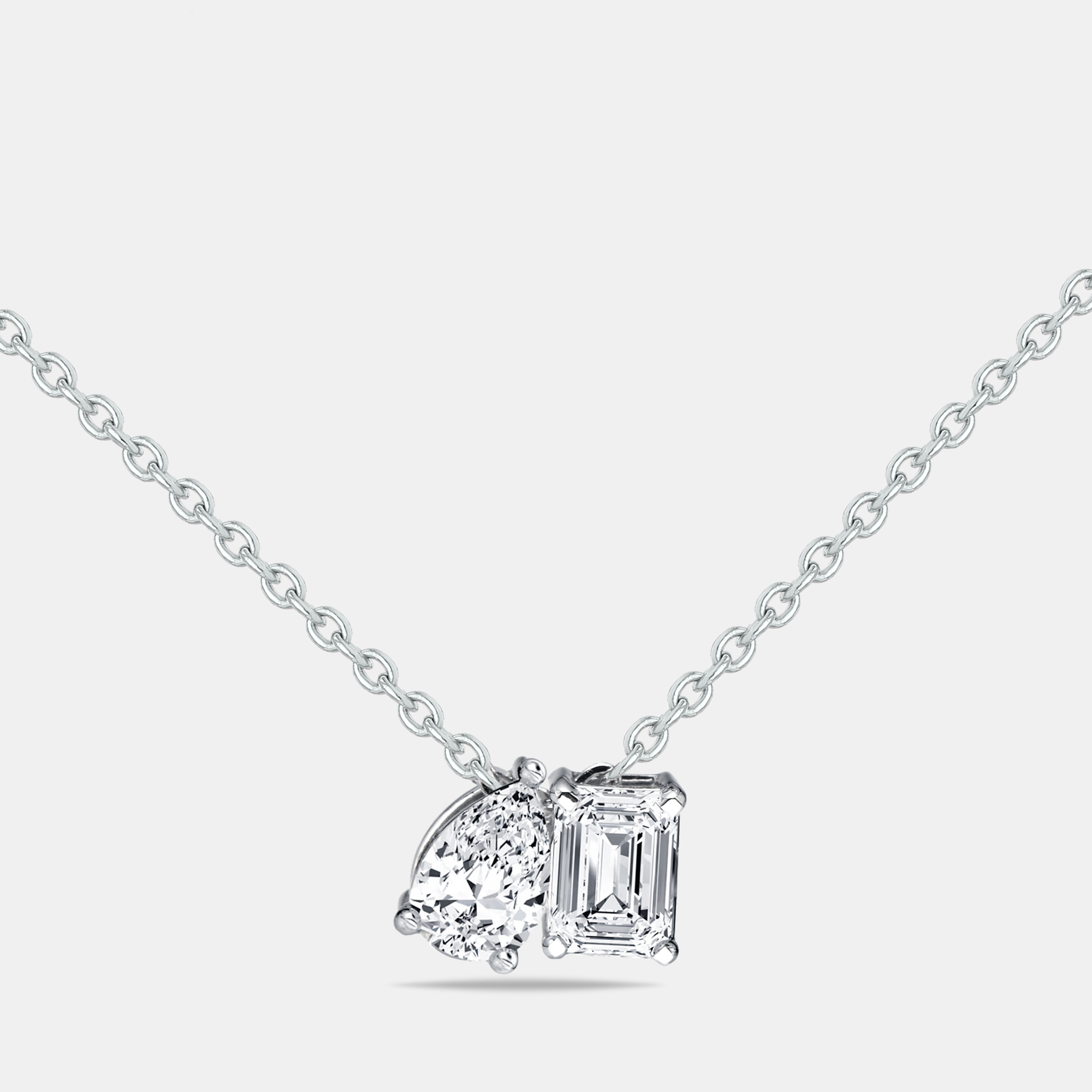 0.90 cts Pear Emerald Cut Lab Grown Diamonds 18k White Gold Necklace, Necklaces - Luxury Closet