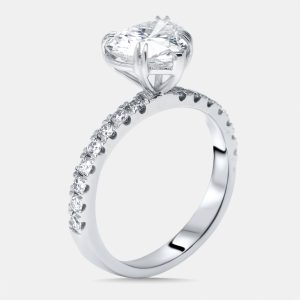 2.4 cts Heart, Round Lab Grown Diamonds 18k White Gold Ring Size 50, Rings - Luxury Closet