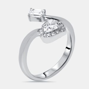1 cts Heart, Emerald Cut, Round Lab Grown Diamonds 18k White Gold Ring Size 50, Rings - Luxury Closet