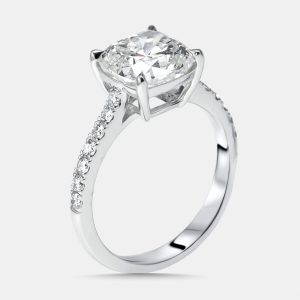 3.2 cts Cushion, Round Lab Grown Diamonds 18k White Gold Ring Size 51, Rings - Luxury Closet