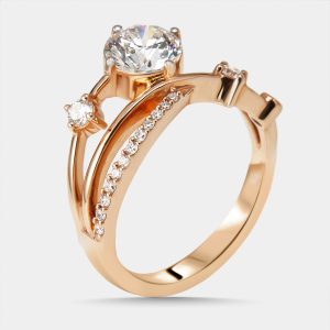 1.35 cts Round Lab Grown Diamonds 18k Rose Gold Ring Size 51, Rings - Luxury Closet