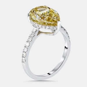 4.5 cts Fancy Yellow Pear, Round Lab Grown Diamonds 18k White Gold Ring Size 51, Rings - Luxury Closet