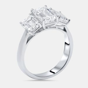 4.00 cts Emerald Cut Lab Grown Diamonds 18k White Gold Ring Size 51, Rings - Luxury Closet