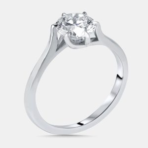1.00 cts Round Lab Grown Diamonds 18k White Gold Ring Size 51, Rings - Luxury Closet