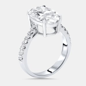 4.1 cts Oval. Round Lab Grown Diamonds 18k White Gold Ring Size 51, Rings - Luxury Closet