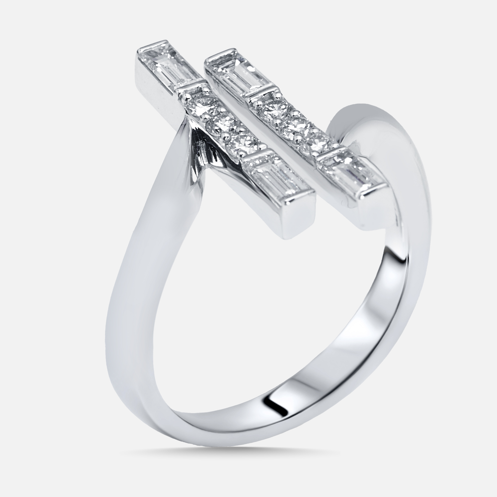 0.66 cts Round, Emerald cut Lab Grown Diamonds 18k White Gold Ring Size 51, Rings - Luxury Closet
