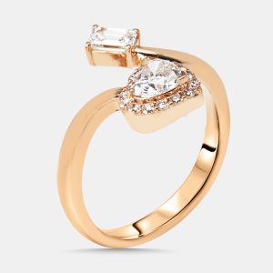 0.97 cts Heart, Emerald Cut, Round Lab Grown Diamonds 18k Rose Gold Ring Size 51, Rings - Luxury Closet