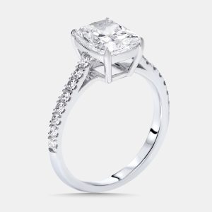 2.3 cts Cushion, Round Lab Grown Diamonds 18k White Gold Ring Size 51, Rings - Luxury Closet