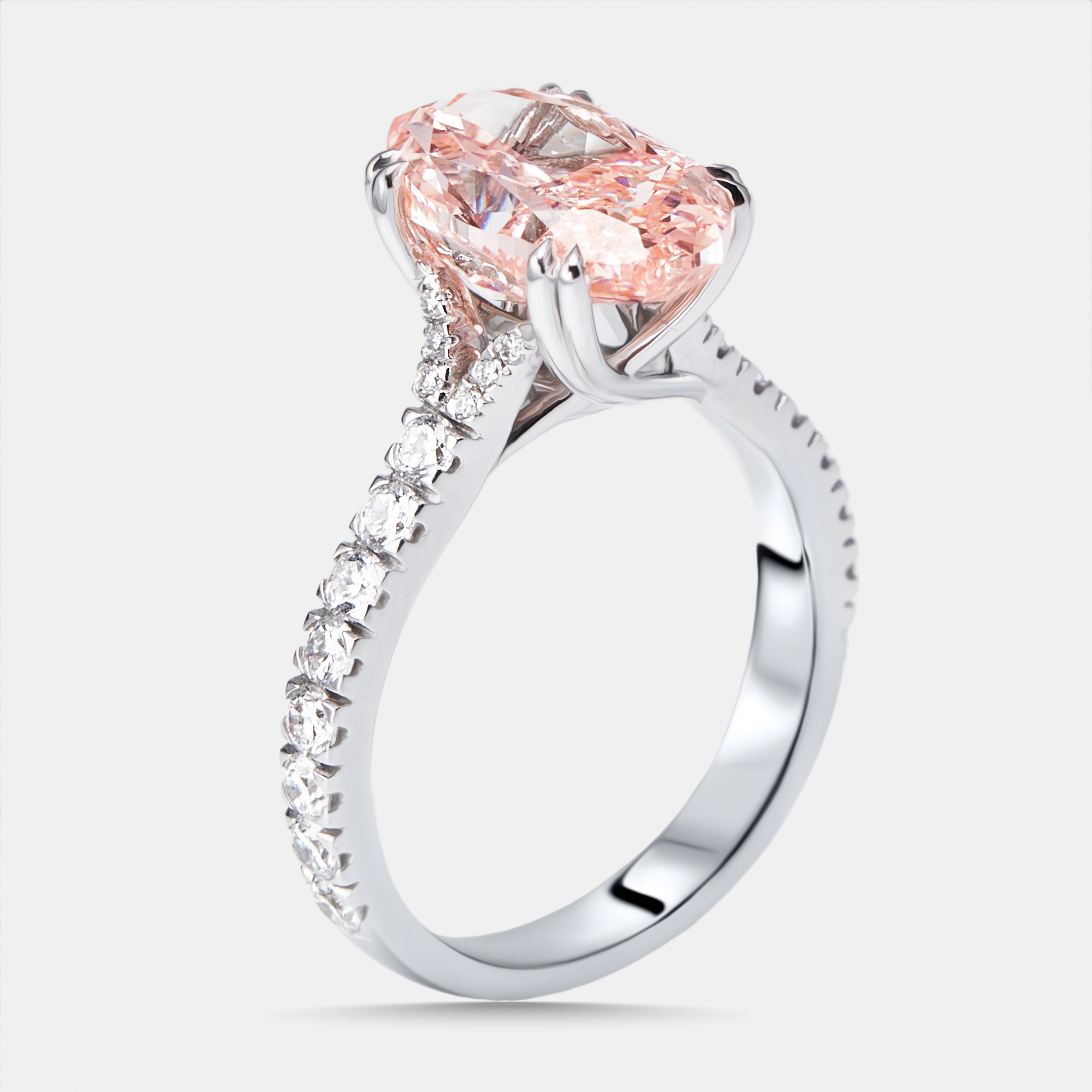 4.8 cts Pink Oval, Round Lab Grown Diamonds 18k White Gold Ring Size 51, Rings - Luxury Closet