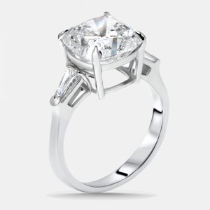 5.5 cts Cushion, Trapezoid Lab Grown Diamonds 18k White Gold Ring Size 52, Rings - Luxury Closet