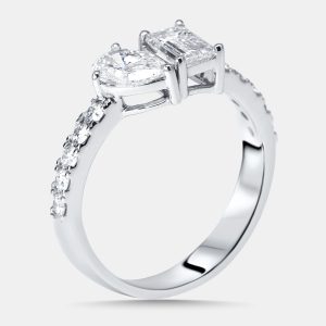 1.35 cts Pear, Emerald, Round Lab Grown Diamonds 18k White Gold Ring Size 52, Rings - Luxury Closet