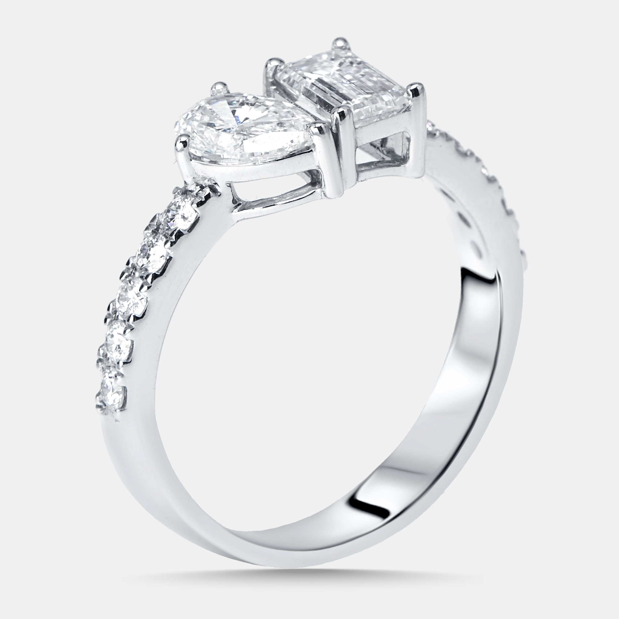 1.35 cts Pear, Emerald, Round Lab Grown Diamonds 18k White Gold Ring Size 52, Rings - Luxury Closet