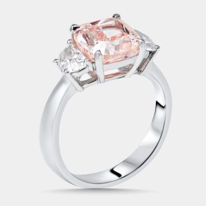 3.5 cts Pink Cushion, Halfmoon Lab Grown Diamonds 18k White Gold Ring Size 52, Rings - Luxury Closet