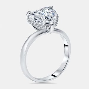 3.1 cts Heart, Round Lab Grown Diamonds 18k White Gold Ring Size 52, Rings - Luxury Closet