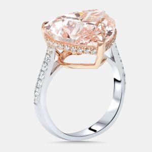 9.5 cts Pink Heart, Round Lab Grown Diamonds 18k Two Tone Gold Ring Size 52, Rings - Luxury Closet
