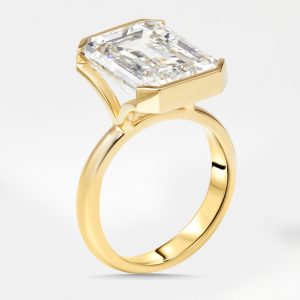 10 cts Emerald Cut Lab Grown Diamonds 18k Yellow Gold Ring Size 52, Rings - Luxury Closet