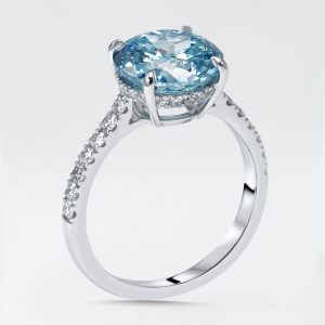 3.5 cts Blue Round Lab Grown Diamonds 18k White Gold Ring Size 52, Rings - Luxury Closet