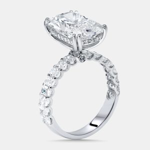 6.4 cts Radiant, Round Lab Grown Diamonds 18k White Gold Ring Size 52, Rings - Luxury Closet