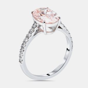2.3 cts Pink Oval, Round Lab Grown Diamonds 18k White Gold Ring Size 52, Rings - Luxury Closet