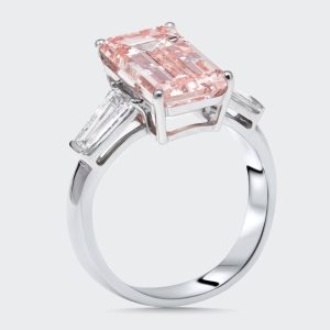 5.8 cts Pink Emerald Cut, Trapezoid Lab Grown Diamonds 18k White Gold Ring Size 52, Rings - Luxury Closet
